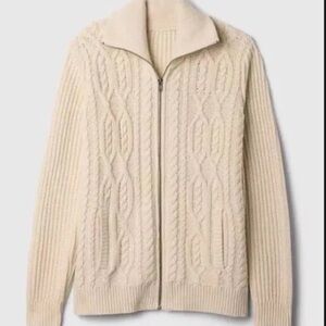 Cream Cable Knit Zip-Up Sweater